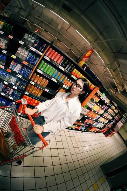 Shopper in a retail store aisle